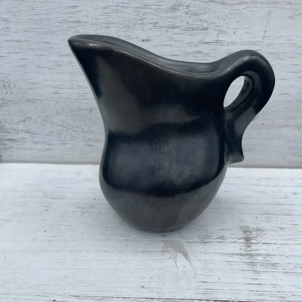 Vintage Signed David G. Black Pottery Pitcher Folk Art Studio Ceramic Earthenwar